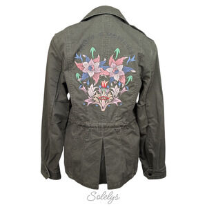 Zadig & Voltaire Klimi Floral Embroidery Green Cotton Utility Parka Jacket Small
